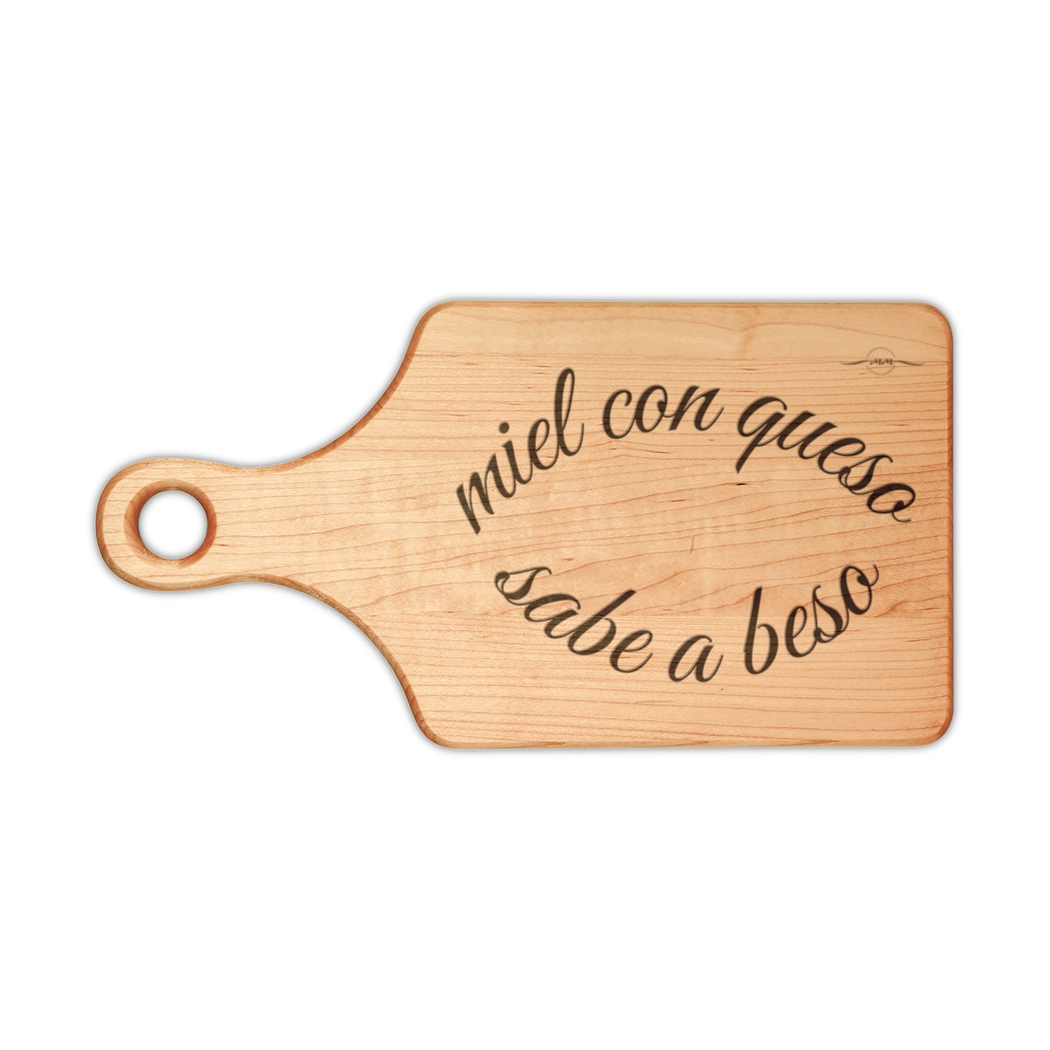 Engraved Bamboo Cutting Board “Miel con queso sabe a beso” Charcuterie Paddle